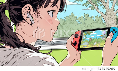 ビデオゲームで遊んでいる若い女性