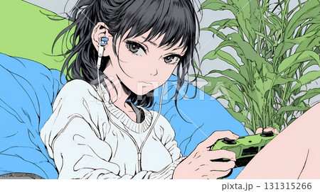 ビデオゲームで遊んでいる若い女性