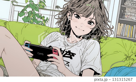 ビデオゲームで遊んでいる若い女性