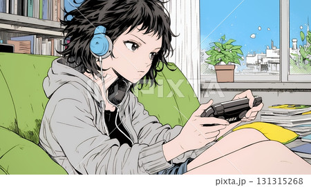 ビデオゲームで遊んでいる若い女性