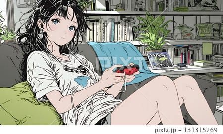 ビデオゲームで遊んでいる若い女性
