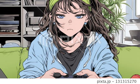 ビデオゲームで遊んでいる若い女性