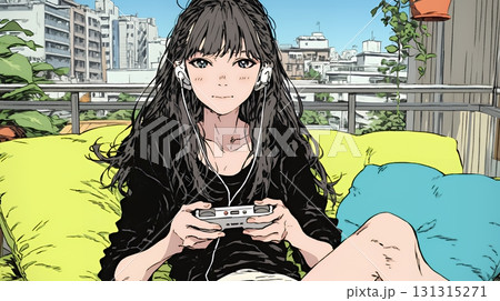 ビデオゲームで遊んでいる若い女性