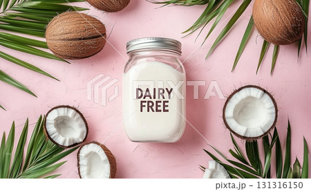 Dairy free coconut milk tropical fruit fresh on glass jar 131316150