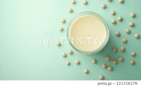 Healthy soy milk on glass jar organic bean for breakfast drink 131316176