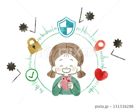 スマホのセキュリティによって保護されている女の子-水彩 131316286