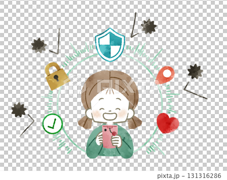 スマホのセキュリティによって保護されている女の子-水彩 131316286