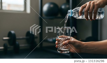 A person fills a glass with water, emphasizing the importance of hydration for mental health and relaxation A person fills a glass with water, emphasizing the importance of hydration for mental health and relaxation 131316296