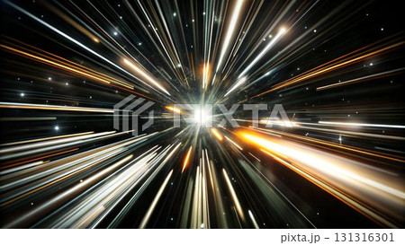 It's a cosmic scene with radiant light streaks shooting from a central point in the 131316301