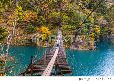 静岡県　寸又峡の夢の吊橋・秋景色 131317077