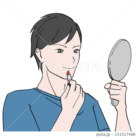 口紅を塗る男性のイラスト 131317486