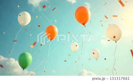 A cluster of colorful balloons floats in the air, symbolizing joy for India Independence Day 131317681