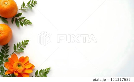 Bright orange flowers on a white background, celebrating the spirit of India Independence Day 131317685
