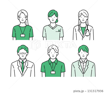 イラスト素材【介護イメージ】：福祉・介護・医療従事者の人物セット 131317936