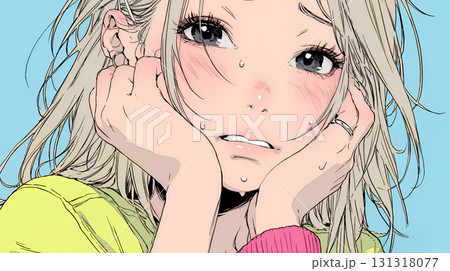 歯痛で頬を押さえている女性 131318077