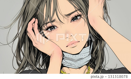 歯痛で頬を押さえている女性