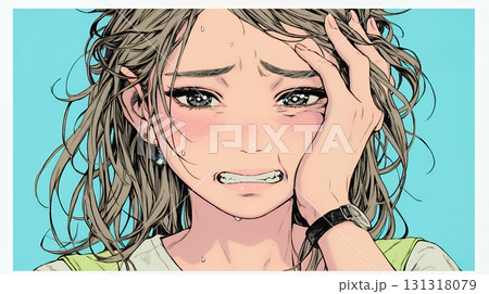 歯痛で頬を押さえている女性 131318079