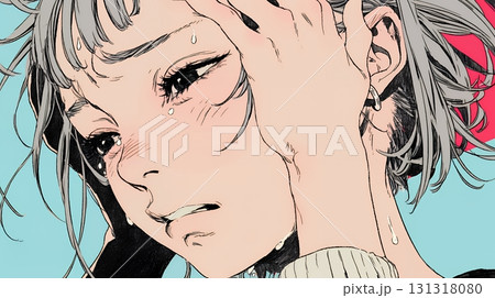 歯痛で頬を押さえている女性