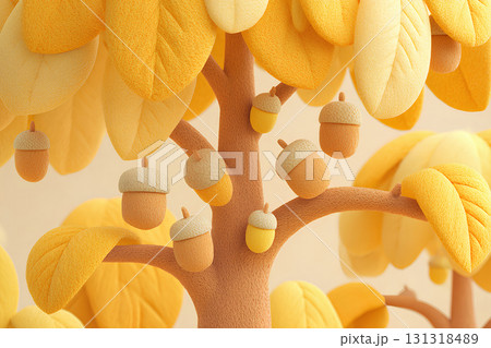 黄葉とドングリ 131318489