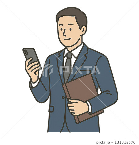 スマホを見るスーツ姿のビジネスマンのイラスト素材|ビジネス・仕事・透過PNG スマホを見るスーツ姿のビジネスマンのイラスト素材|ビジネス・仕事・透過PNG 131318570