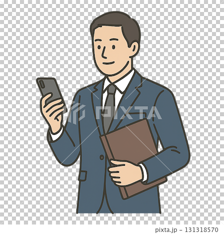 スマホを見るスーツ姿のビジネスマンのイラスト素材|ビジネス・仕事・透過PNG スマホを見るスーツ姿のビジネスマンのイラスト素材|ビジネス・仕事・透過PNG 131318570