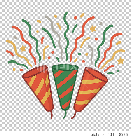 クラッカーのイラスト素材｜パーティー・お祝い・透過PNG 131318576