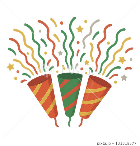 クラッカーのイラスト素材（緑）｜パーティー・お祝い・透過PNG 131318577