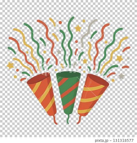 クラッカーのイラスト素材（緑）｜パーティー・お祝い・透過PNG 131318577