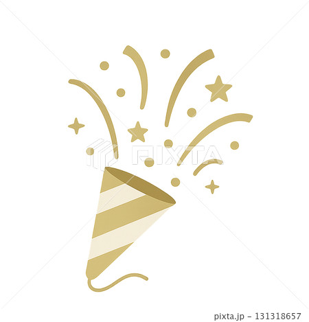 ゴールドクラッカーのお祝いイラスト素材｜パーティー・年末年始・透過PNG 131318657