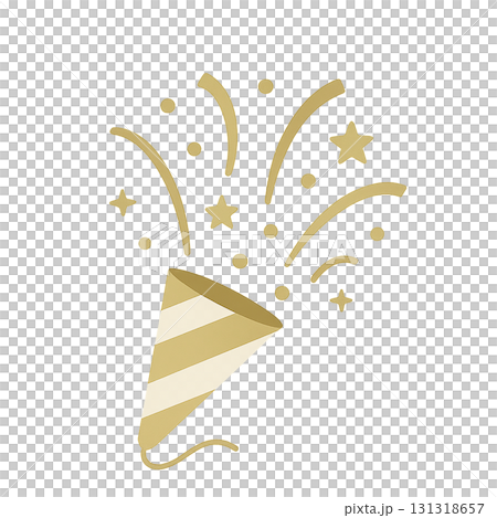 ゴールドクラッカーのお祝いイラスト素材｜パーティー・年末年始・透過PNG 131318657