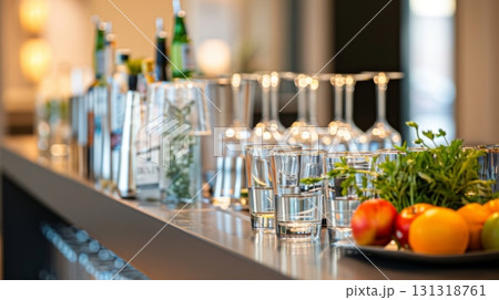 Empty bar countertop ready for bartender preparing cocktails for client 131318761