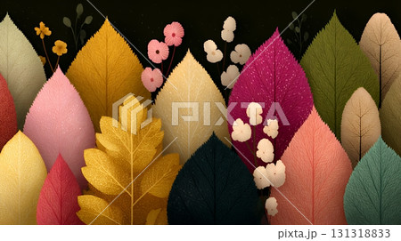 秋の紅葉の葉のフラットな背景画像 131318833