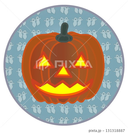 円形背景つきハロウィーンのイラストジャコランタン 円形背景つきハロウィーンのイラストジャコランタン 131318887