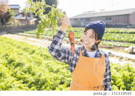 畑で野菜を収穫する女性 畑で野菜を収穫する女性 131319595
