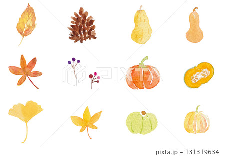 カラフルな秋の水彩素材 カラフルな秋の水彩素材 131319634
