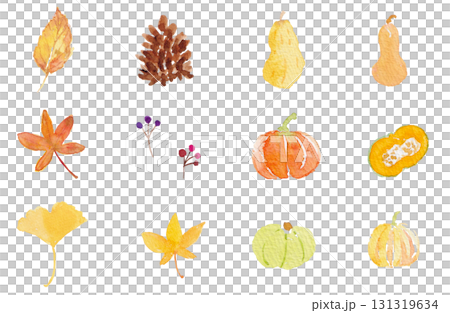 カラフルな秋の水彩素材 カラフルな秋の水彩素材 131319634