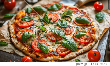 A glutenfree buckwheat pizza crust on a pizza peel ready to be topped and put in the oven 131319635