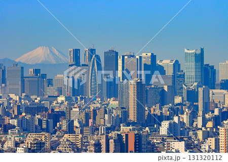 東京都新宿区、富士山と新宿副都心超高層ビル郡の風景 131320112