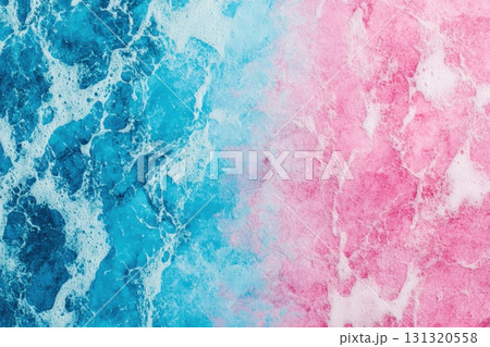 Colorful foam merging blue and pink hues in a vibrant abstract design 131320558