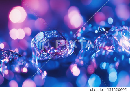 Abstract bubbles with vibrant light reflections on a dark surface at night 131320605
