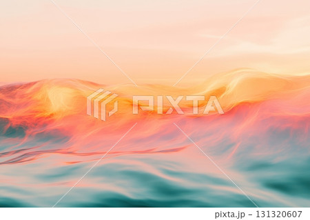 Vibrant sunset reflections on gentle ocean waves create a serene atmosphere 131320607