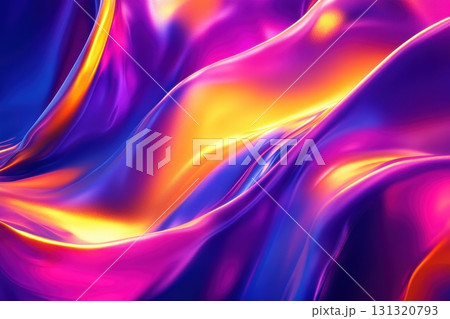 Colorful abstract waves of silk fabric flowing in vibrant hues 131320793