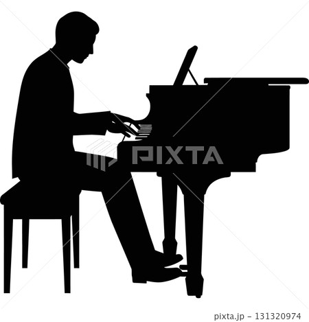 silhouette of musician playing piano 131320974