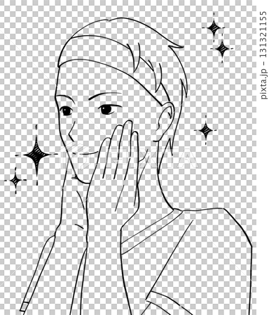 一位男士護理皮膚的黑白插圖 131321155