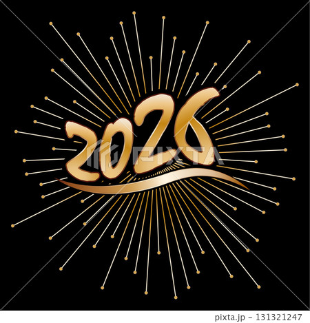 2026. Merry Christmas and Happy New Year. Stylized gold illustration for postcards, greetings and creative design 2026. Merry Christmas and Happy New Year. Stylized gold illustration for postcards, greetings and creative design 131321247