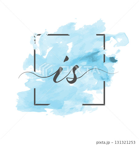 Calligraphic lowercase letters I and S are written in a solid line on a colored background in a frame Calligraphic lowercase letters I and S are written in a solid line on a colored background in a frame 131321253
