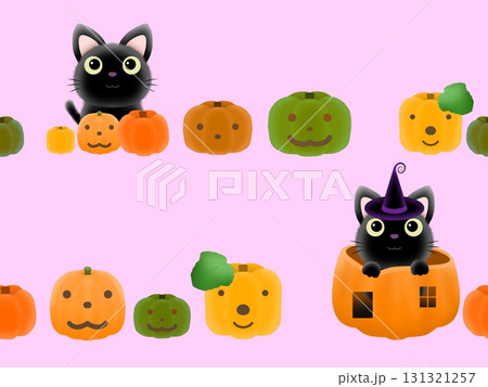 クロネコとカボチャのシームレスパターン　H-2 131321257