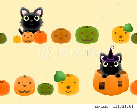 クロネコとカボチャのシームレスパターン　H-4 131321261