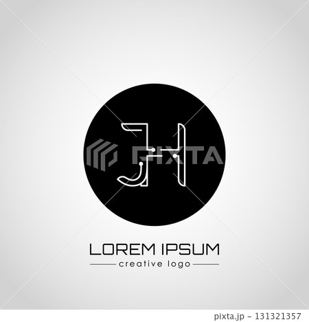 The creative logo is the letter J and H. A design element of a logo, business card, corporate sign or monogram. The idea of a thematic design 131321357