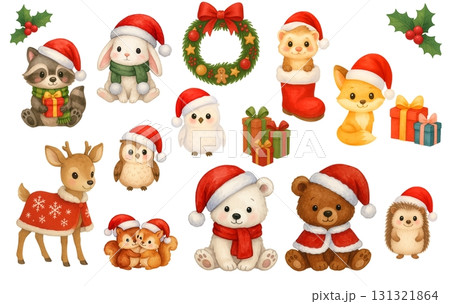森の動物たちとクリスマスのイラストセット 131321864